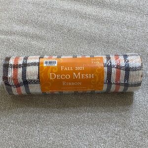 Deco Mesh Ribbon - Plaid Orange, Black, Cream